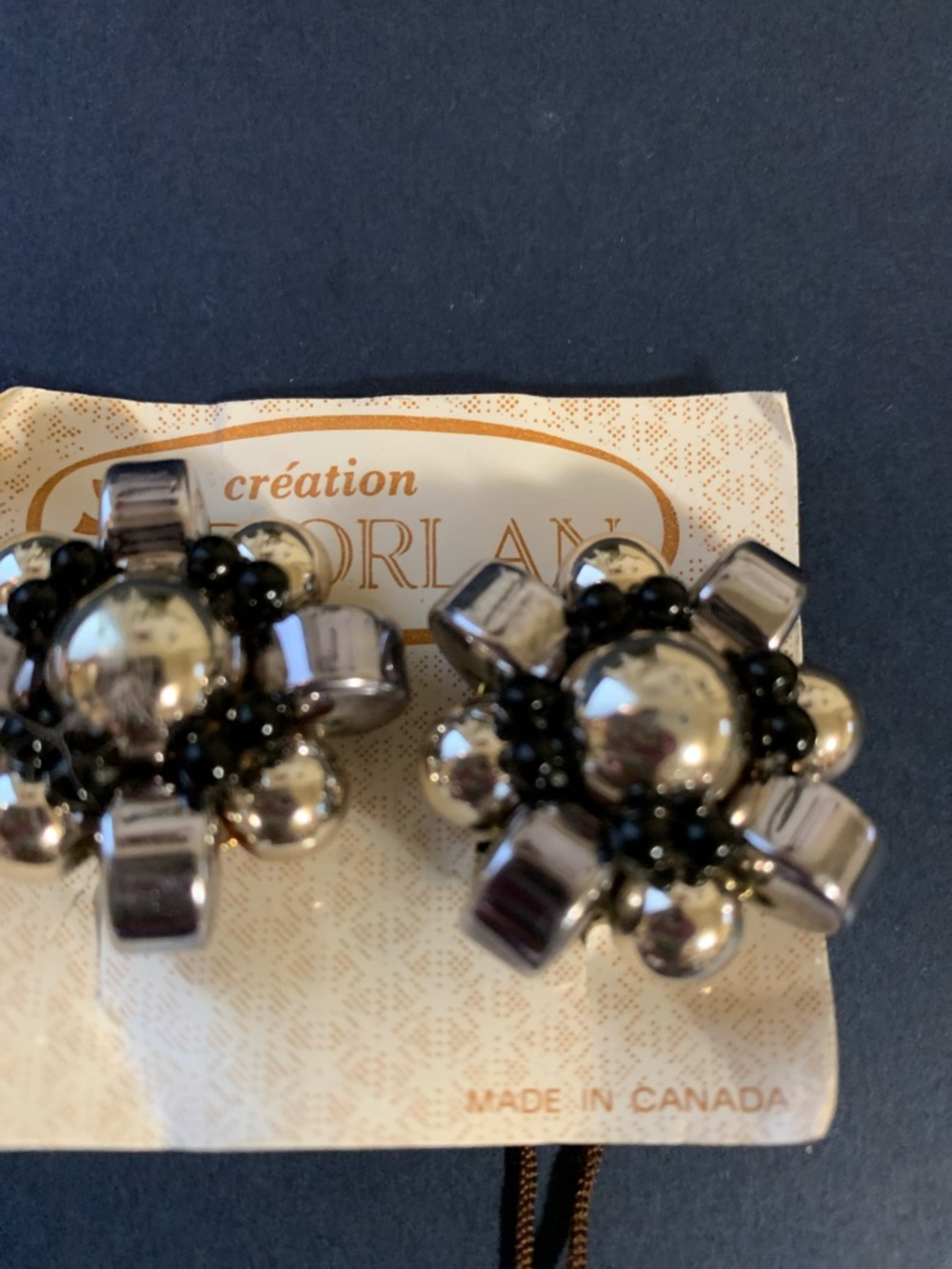 Silver and Black Cluster Button Earrings - Creation D’Orlan
